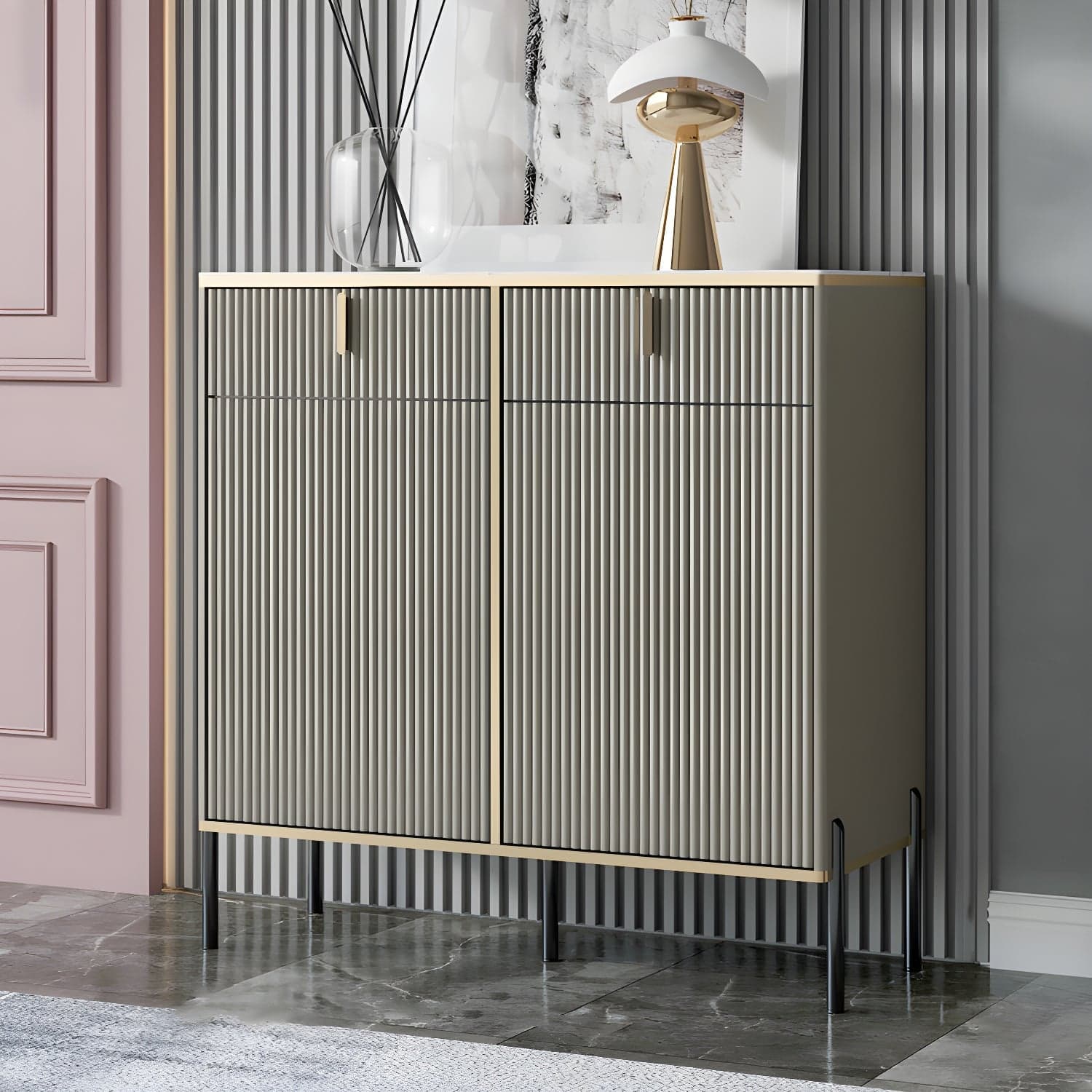 Artificial Wood Sideboard Glam Sideboard with Doors for Living Room thumbnail 3