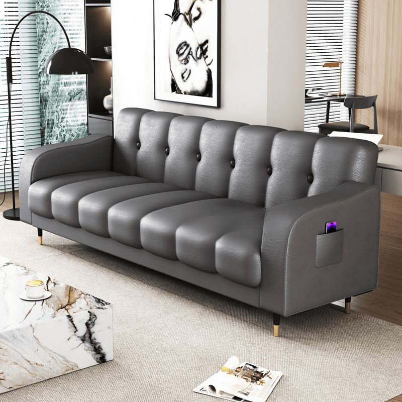 Contemporary Modern Solid Color Scratch-durable Convertible Sofa in Pu Leather with Midnight Black/Gray/White Upholstery, Seats 3/2-seater, with Receptacle Storage thumbnail 4