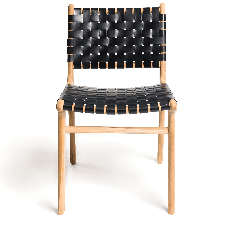 Modish Stable Genuine Leather/Rope/Faux Leather Woven Side Chair with Wood Framed Open Back and Natural Finish/Brown Base thumbnail 11