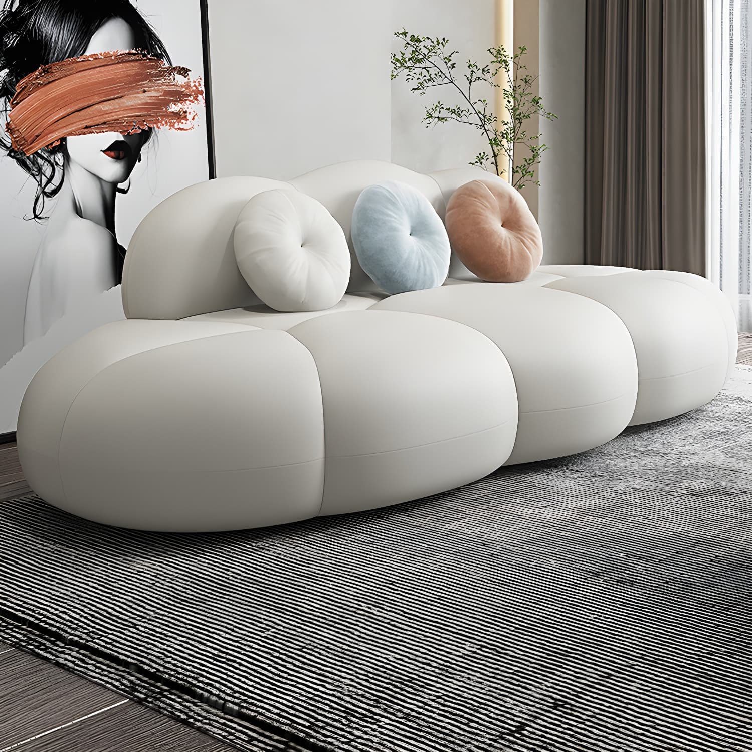 Contemporary Armless Wool Sofa with Tight Back and 3 Pillows thumbnail 14