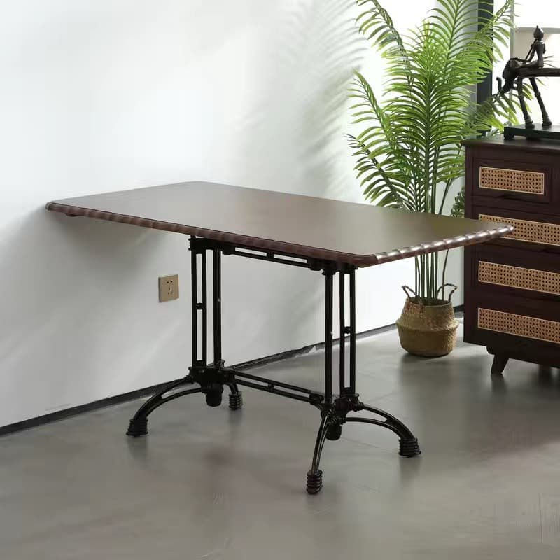 Industrial Natural Wood Finish Dining Table with a Rubber Solid Wood Tabletop and Metal Black Base thumbnail 4