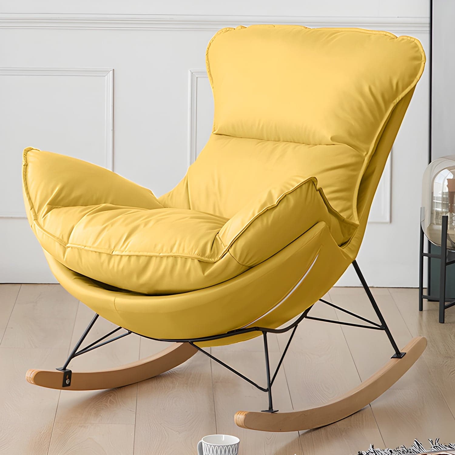 Stylish and Comfortable Modern Upholstered Rocking Chair with Removable Back Cushion thumbnail 10