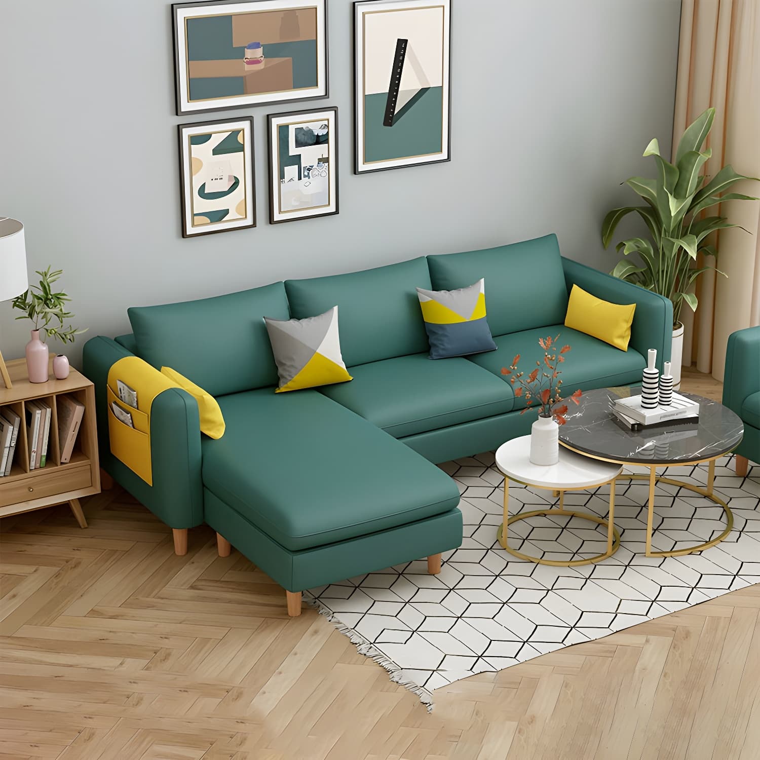 Modern Wooden Frame L-Shaped Sectional Sofa Chaise in Small Size with Storage Included thumbnail 22