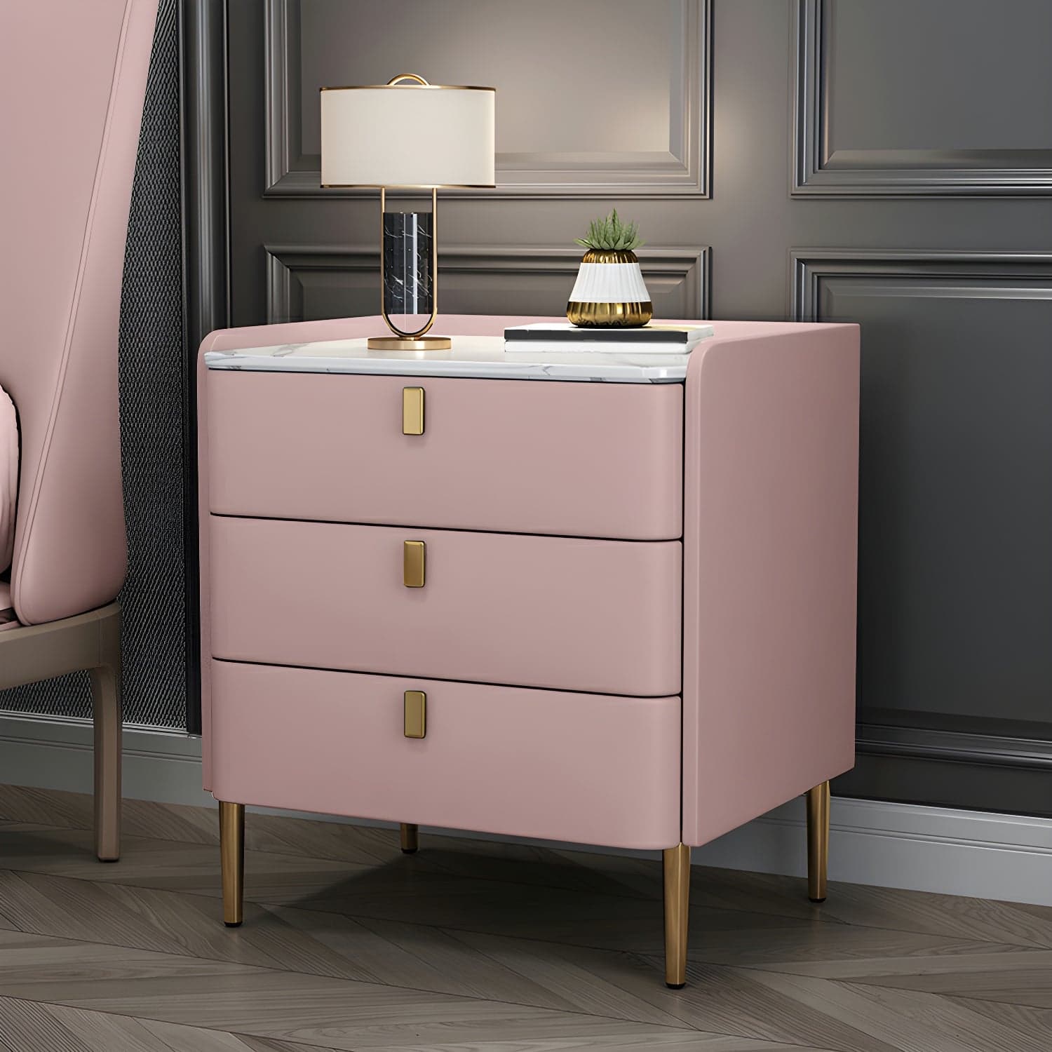 Glam Style Sintered Stone Top Drawer Storage Nightstand for Bedroom thumbnail 18