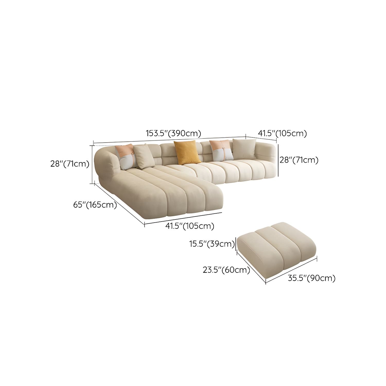Stylish Beige L-Shape Sectional Sofa Chaise with Storage Included thumbnail 21