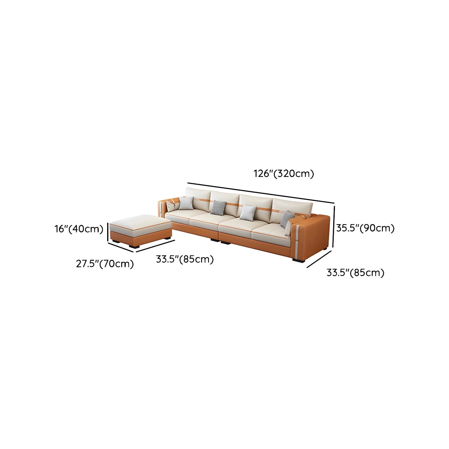 Scandinavian Wood Frame Beige Faux Leather Stationary Sectional Sofa with Cushion Back thumbnail 18