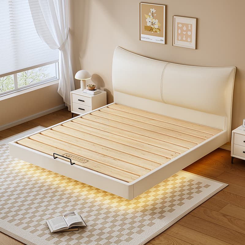 White Contemporary Solid Color Floating Bed with Lumber Slats for Bedroom thumbnail 2