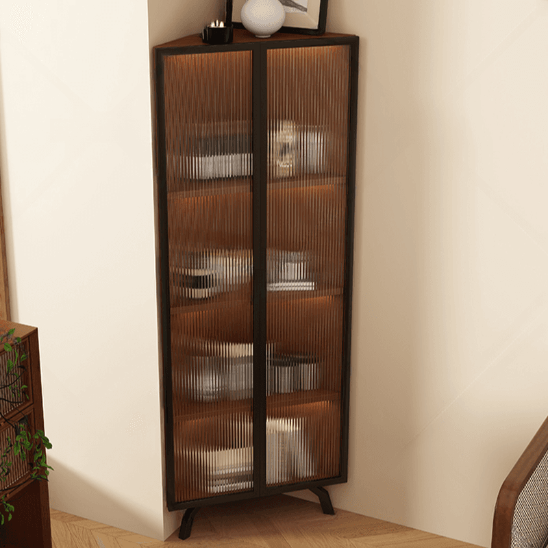 Simple Corner Accent Cabinet with Closet, Laminate, Glazed Door, and Brown Top thumbnail 3