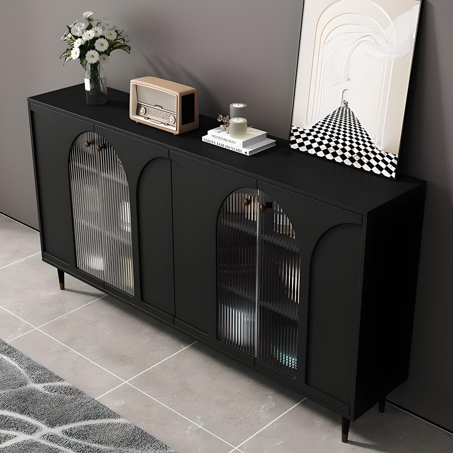 Wooden Modern Glass Door Kitchen Sideboard with Adjustable Shelving thumbnail 5