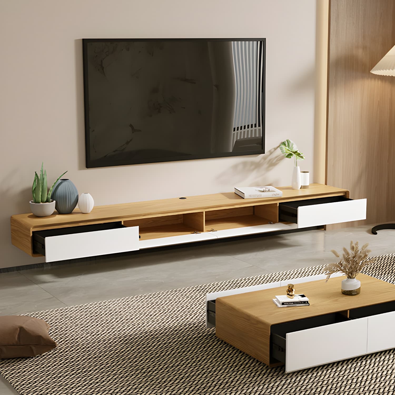 9"H Floating TV Console Modern TV Stand with Drawers for Living Room thumbnail 4