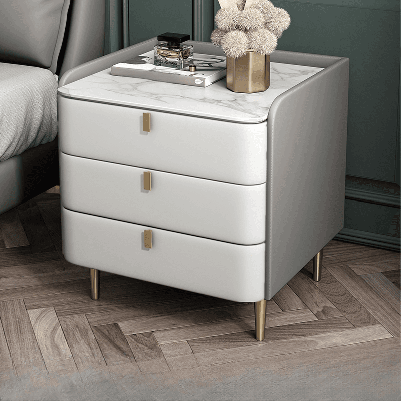 Art Deco 3 Tiers Drawer Storage Bedside Table with Stone Countertop thumbnail 10