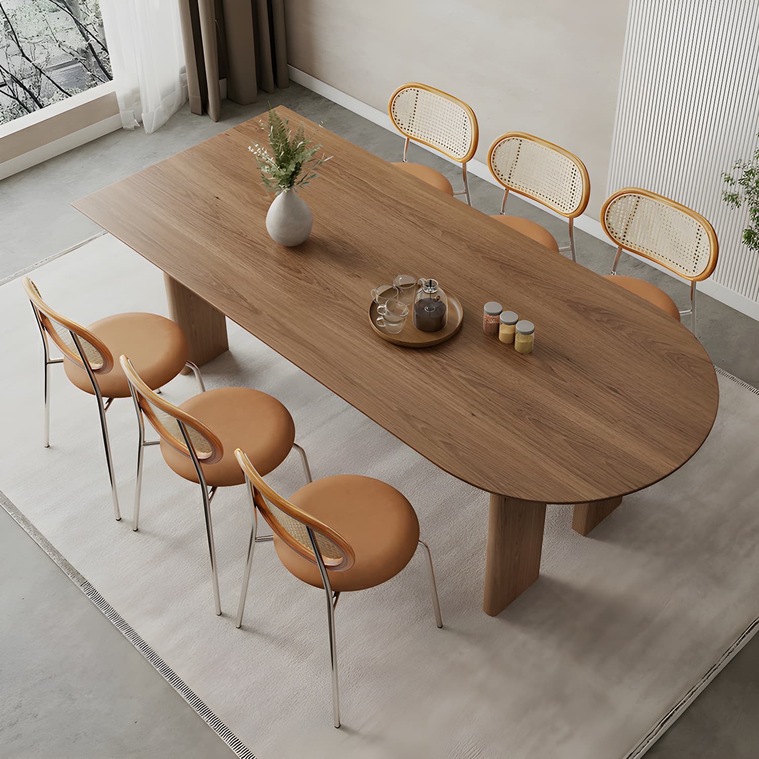Scandinavian Wooden Oval Dining Table in Natural and Brown for Dining Room thumbnail 4
