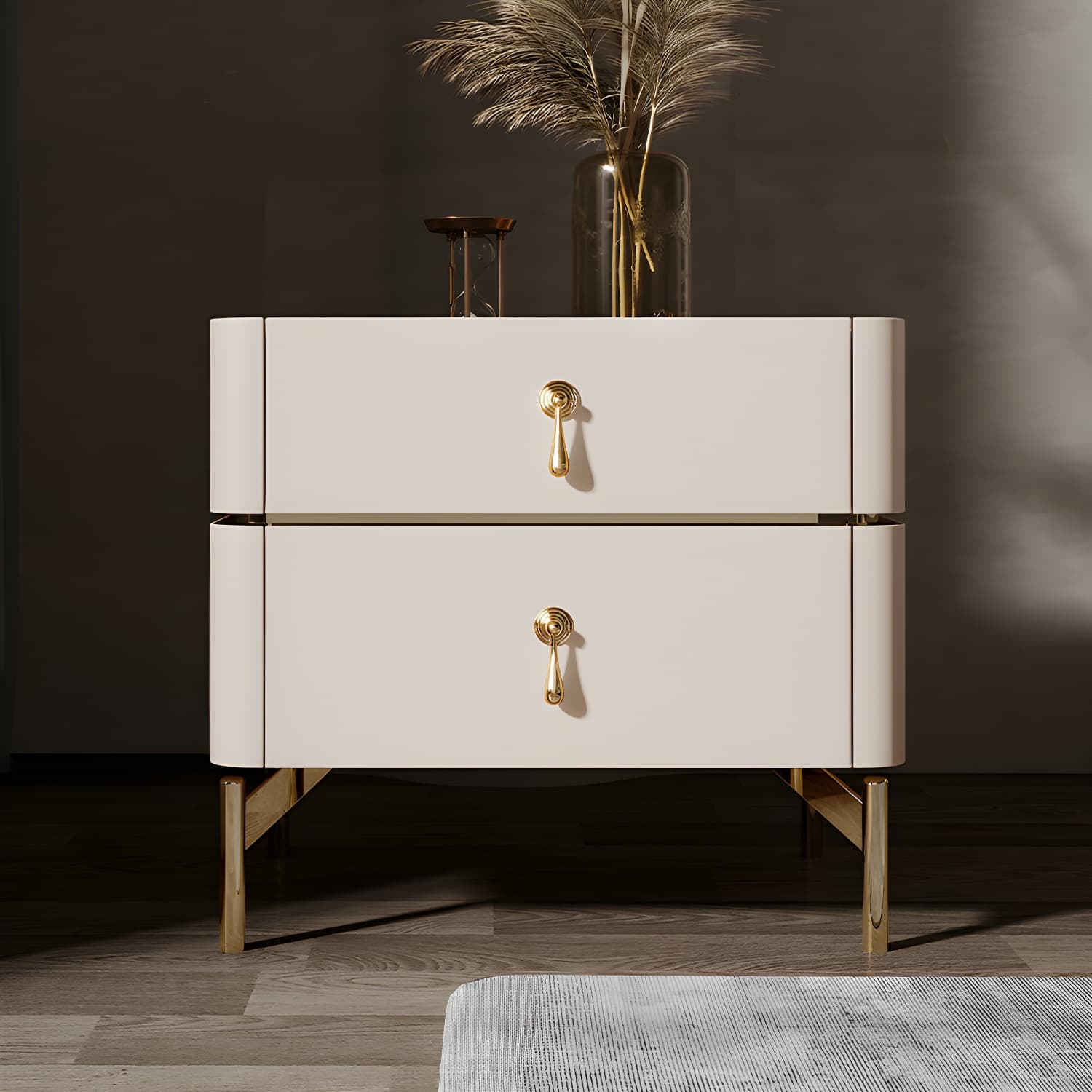 Glam 2-Drawer Nightstand Glass Top 19 Inch H Legs Included Night Table thumbnail 8