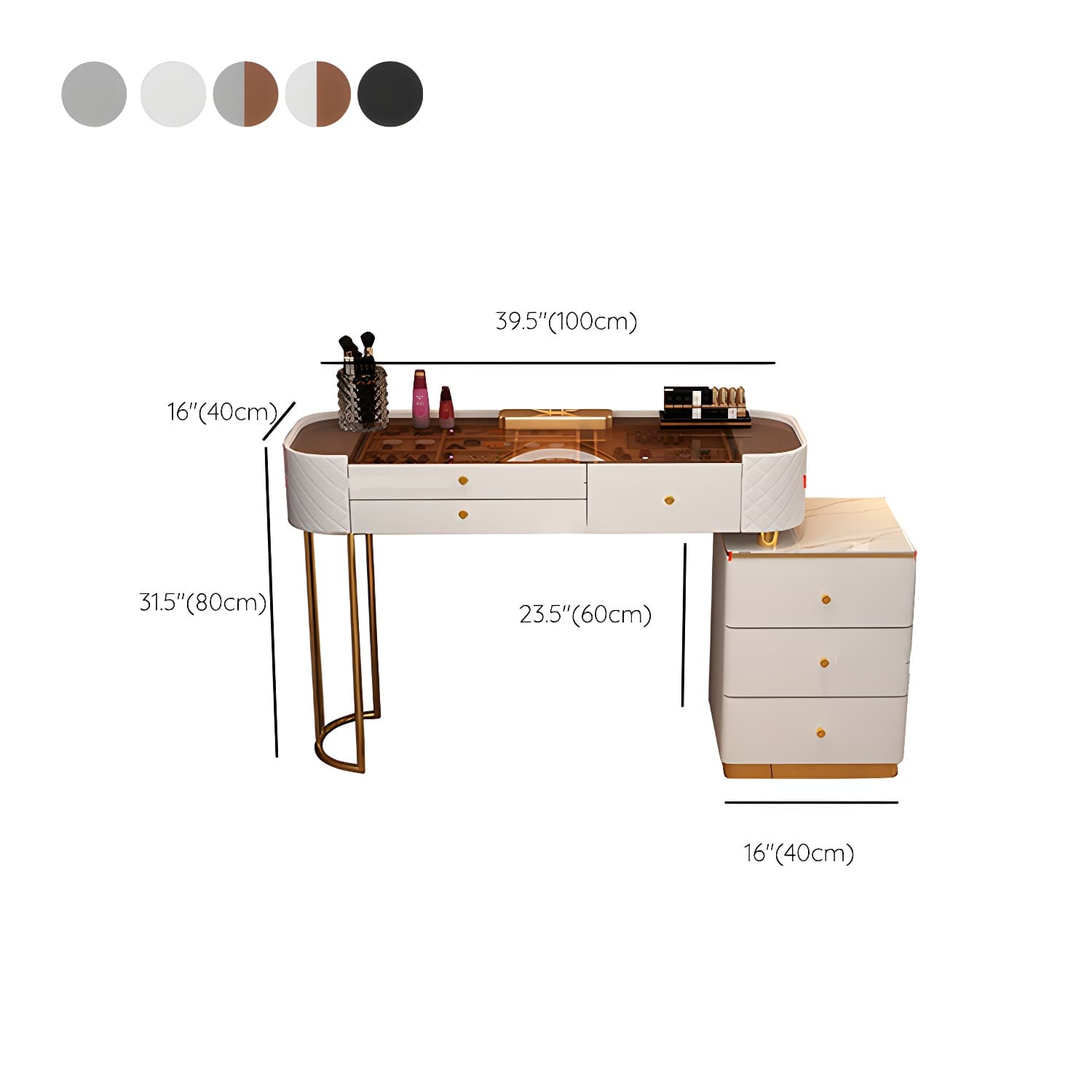 Lighted Mirror & Jewelry Makeup Vanity Metal Dressing Table Stool Set thumbnail 22