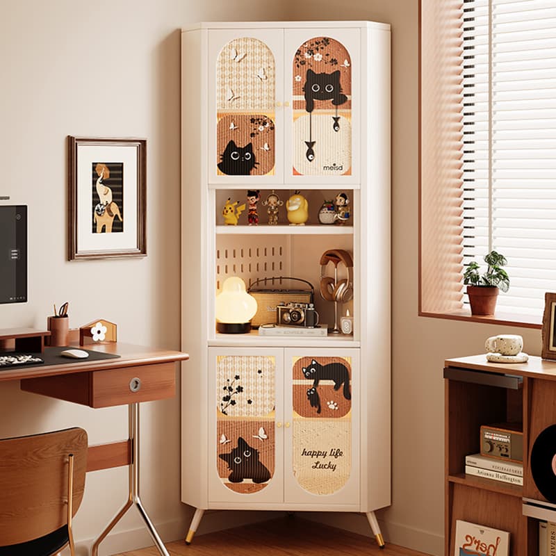 Modern Simple Style Nook Accent Cabinet with Closet, Metal Countertop, Glazed Door, Cabinet Knobs in Chalk thumbnail 3