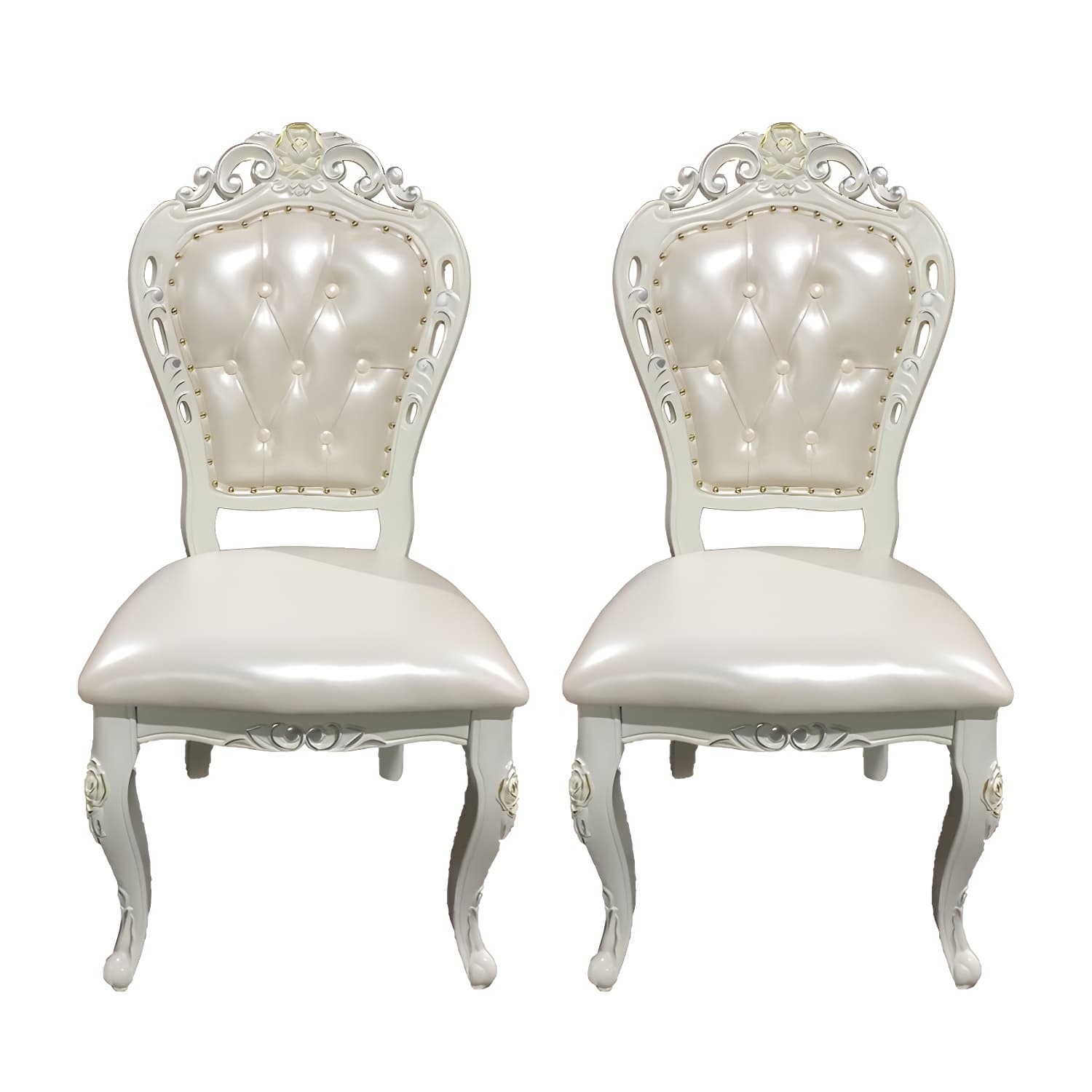 Victorian Rubberwood King Louis Back Chair Matte Finish Leather Dining Chair (Set of 2) thumbnail 2