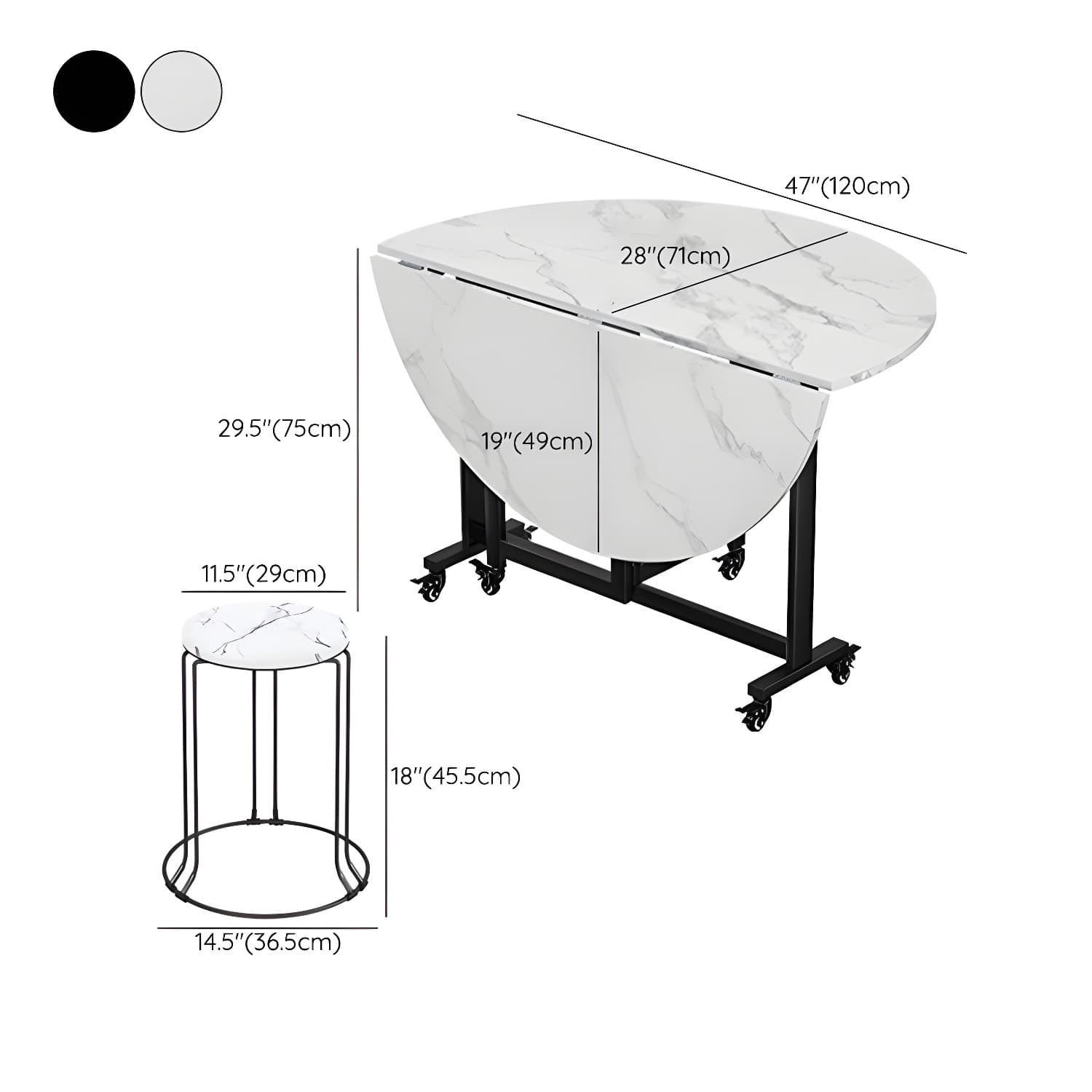 Modern Round Wood Dining Set with Collapsible Table and Leaf Extension - Metal Trestle Base in Black thumbnail 21