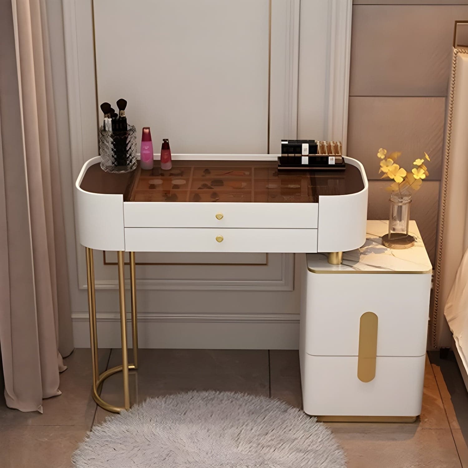 Contemporary Glass Top Vanity Dressing Table With 4/5 Drawers thumbnail 3