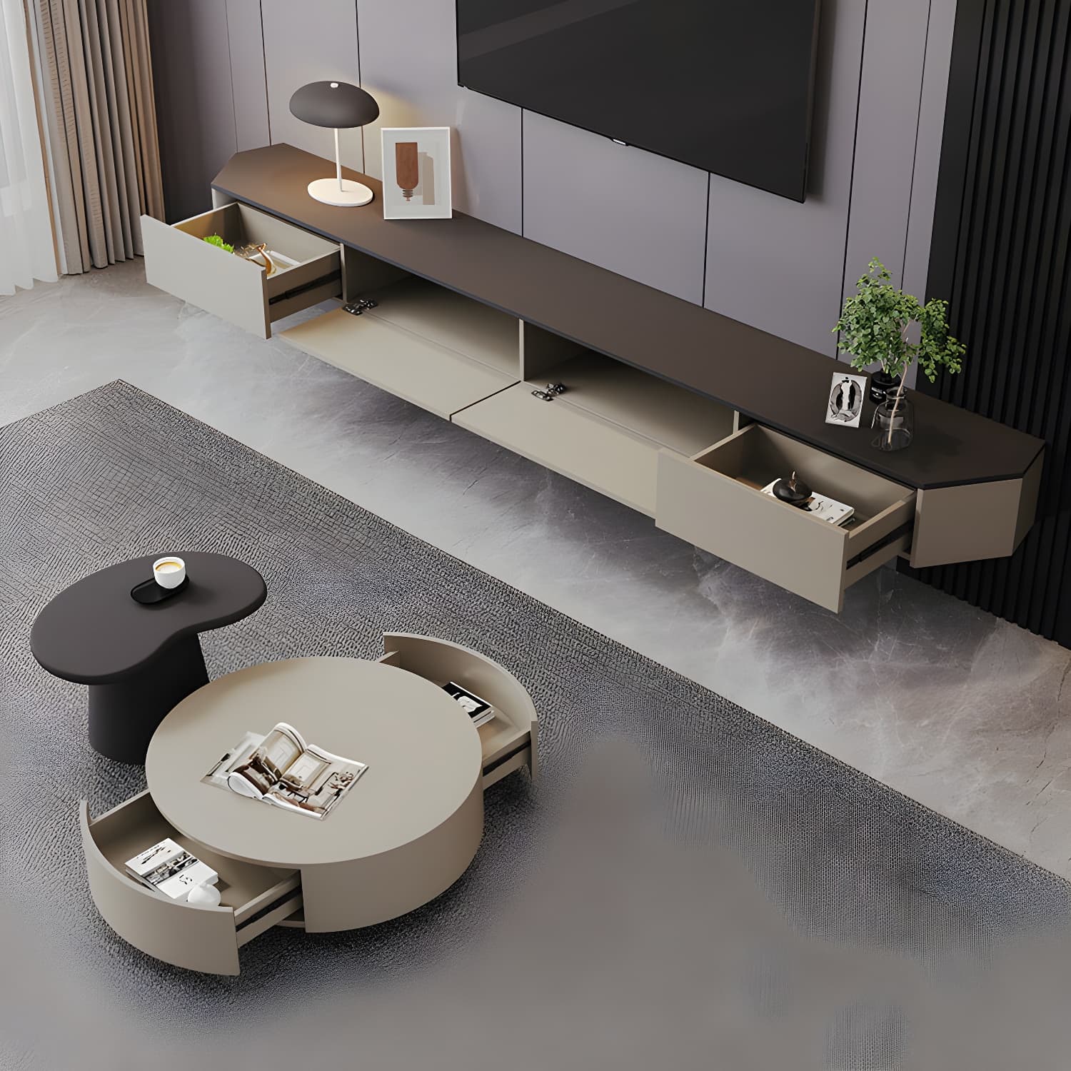 Contemporary Wall-Mounted TV Media Console with Cable Management thumbnail 5