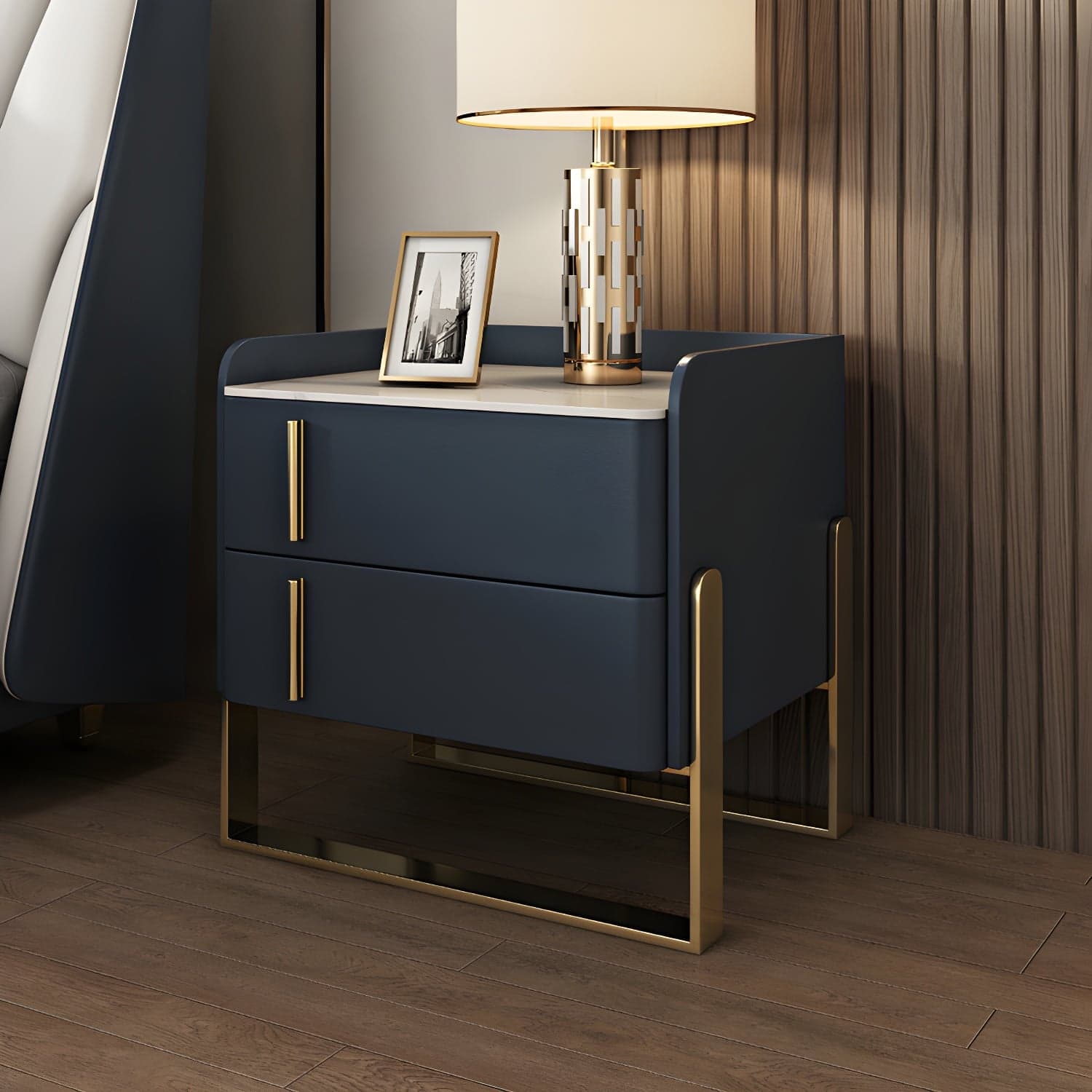 Glam Nightstand with 2 Drawer 20-inch Tall Leather Night Table thumbnail 5