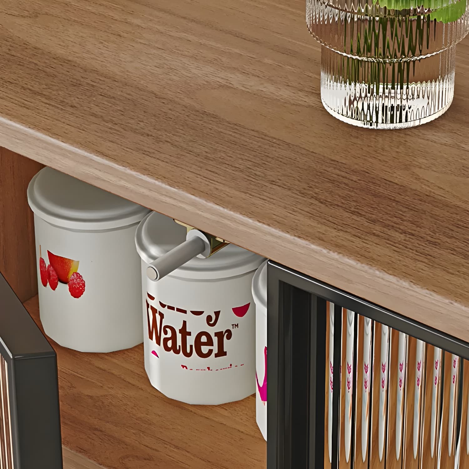 Contemporary Engineered Wood Free-standing Sideboard with Glass Door and Adjustable Shelves thumbnail 7