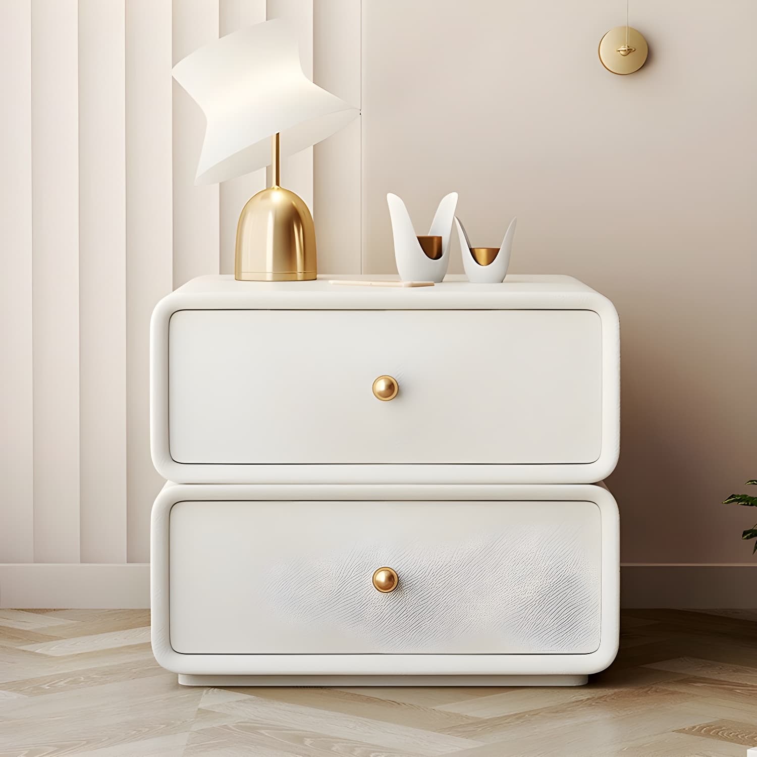 Modern Wood Nightstand with 2 Drawers - Faux Leather Countertop - Small and Stylish thumbnail 11