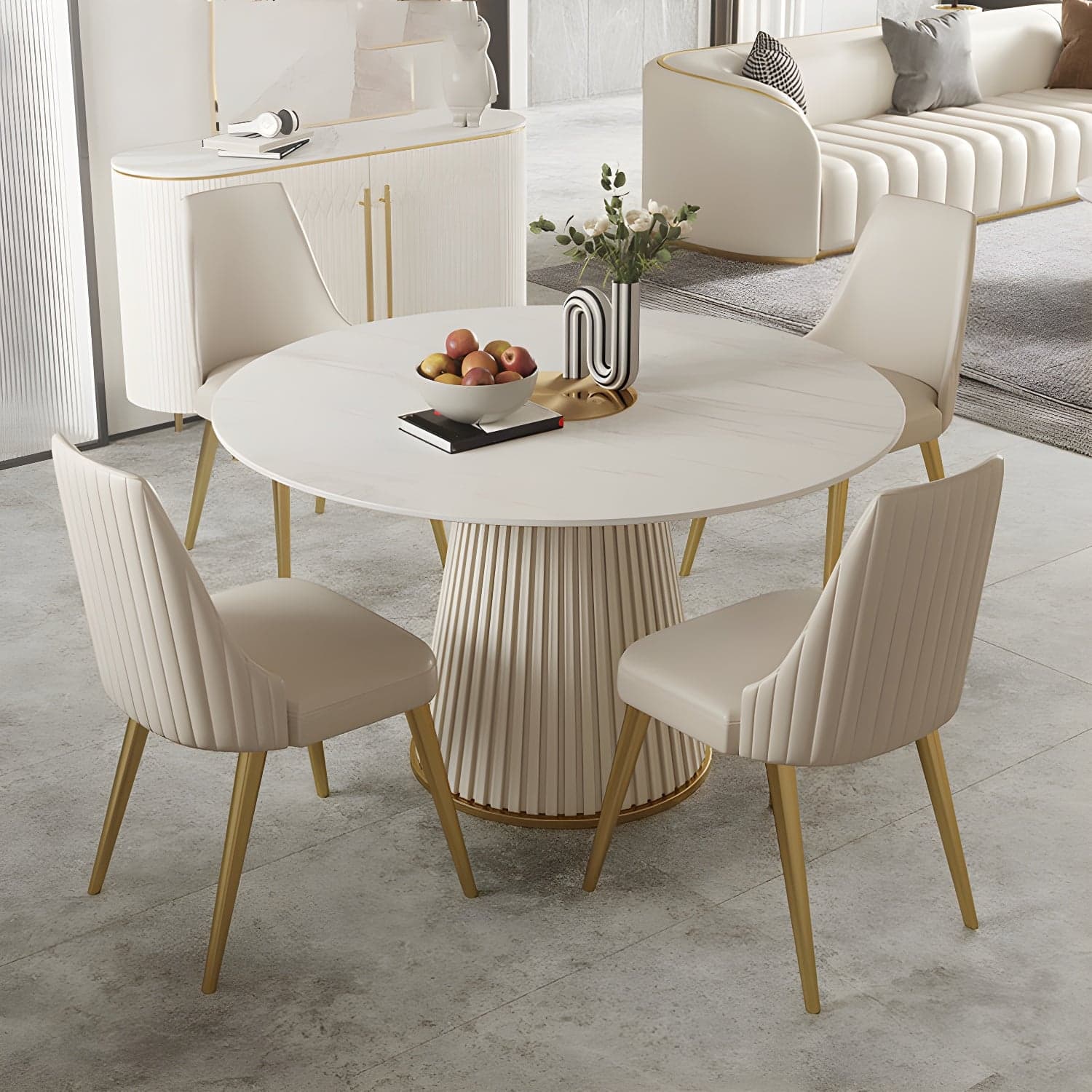 Modern Pedestal Table Steel Base Round Dining Table for Home Kitchen thumbnail 3
