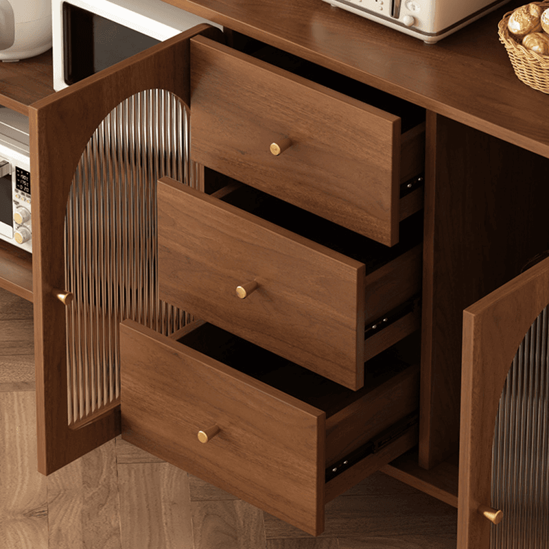 3 Drawers Modish Tan Standard Sink Cabinet with Glass Doors, 2 Shelves/1 Shelf, and Cabinets thumbnail 7
