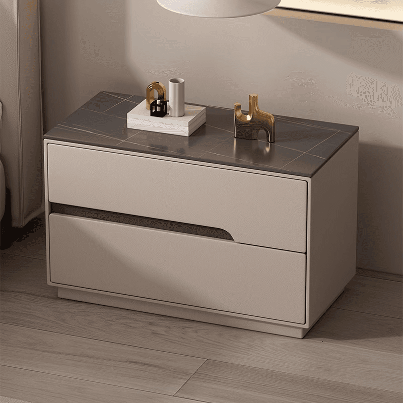 Minimalist Bedside Cabinet Nightstand with 2 Drawers and Stone Countertop thumbnail 5