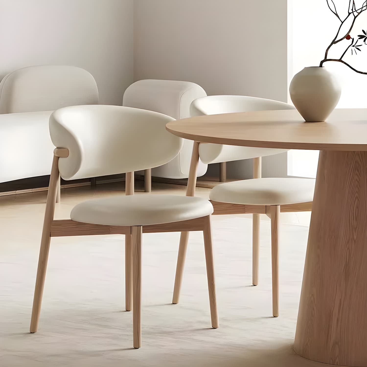 Solid Wood Round Top Dining Table Set with Cushioned Chair for Home thumbnail 8