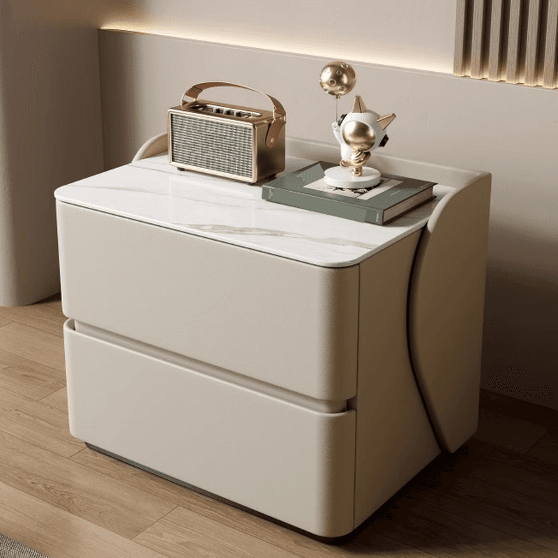 Minimalist 2 Tiers Drawer Storage Bedside Table with Faux Marble Top thumbnail 14