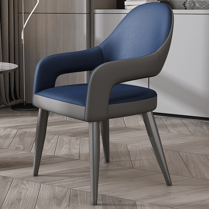 Faux Leather Arm Chair with Standard Back and Metal Legs in Gray for Kitchen & Dining thumbnail 1