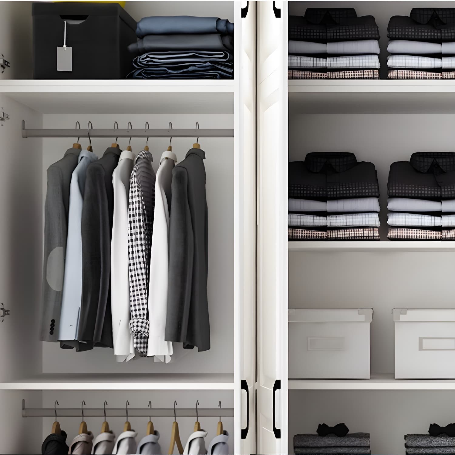White Wood Wardrobe Armoire with Drawers, Shelves, and Clothing Rod thumbnail 3