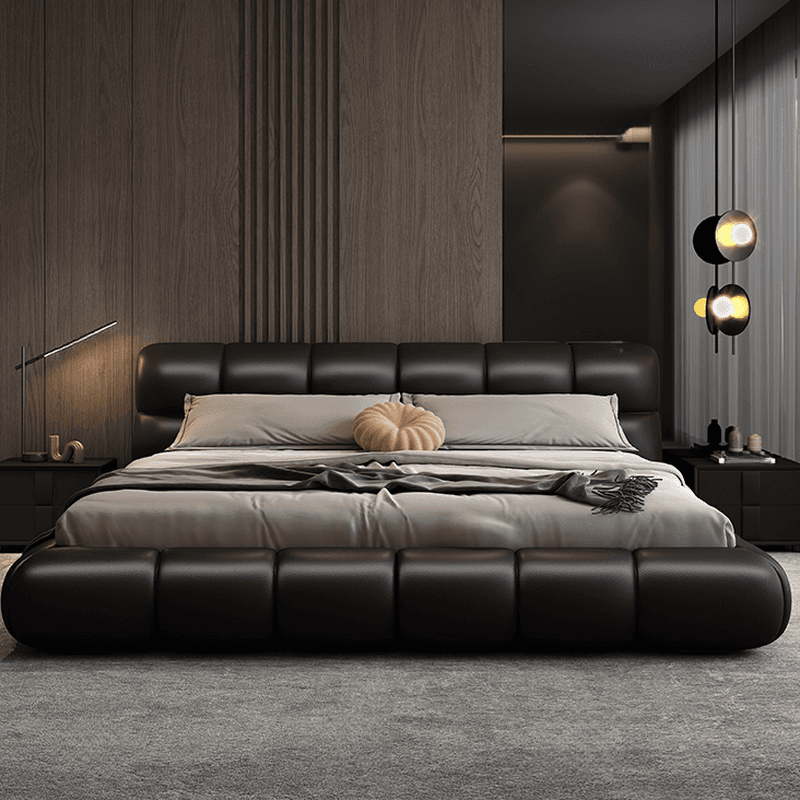 Tool-Free Assembly Padded Frame Rectangle Genuine Leather Solid Color Sponge Pallet Bed Frame for Living Room, Lift Up Storage Included/Not Included thumbnail 2