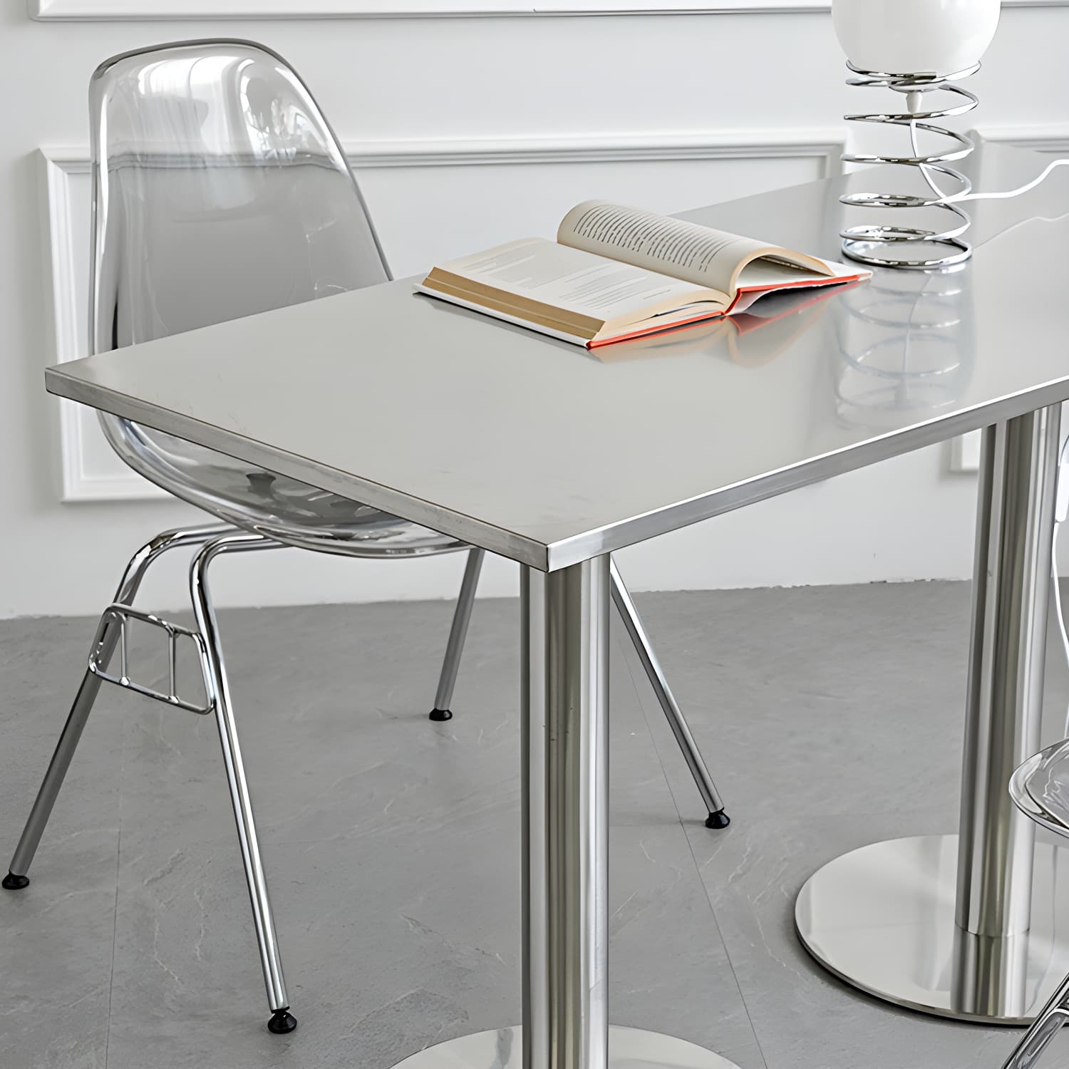 Industrial Style Dining Site Table Stainless Steel Dining Room Collection thumbnail 8
