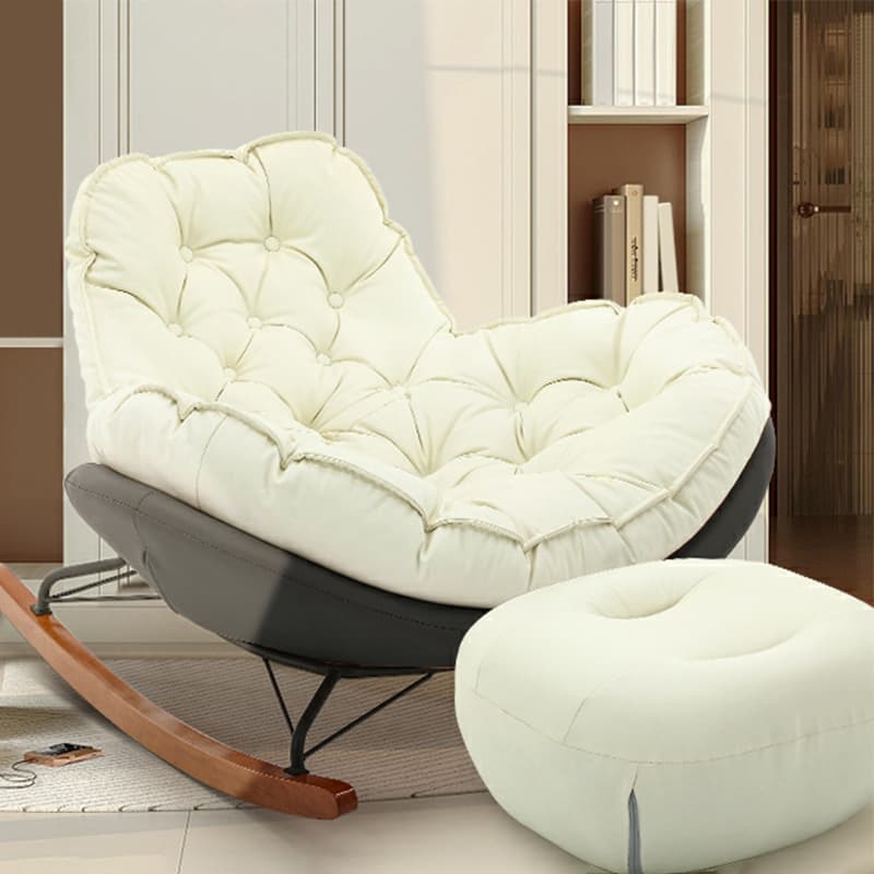 Modern Upholstered Rocking Chair - Stylish Indoor Seating with Natural Wood Legs and Tufted Design - image 19