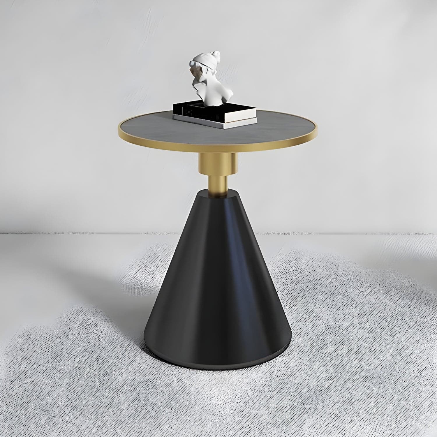 Round Stone Glam Coffee Table with Pedestal Iron Base and Built-in Storage thumbnail 1