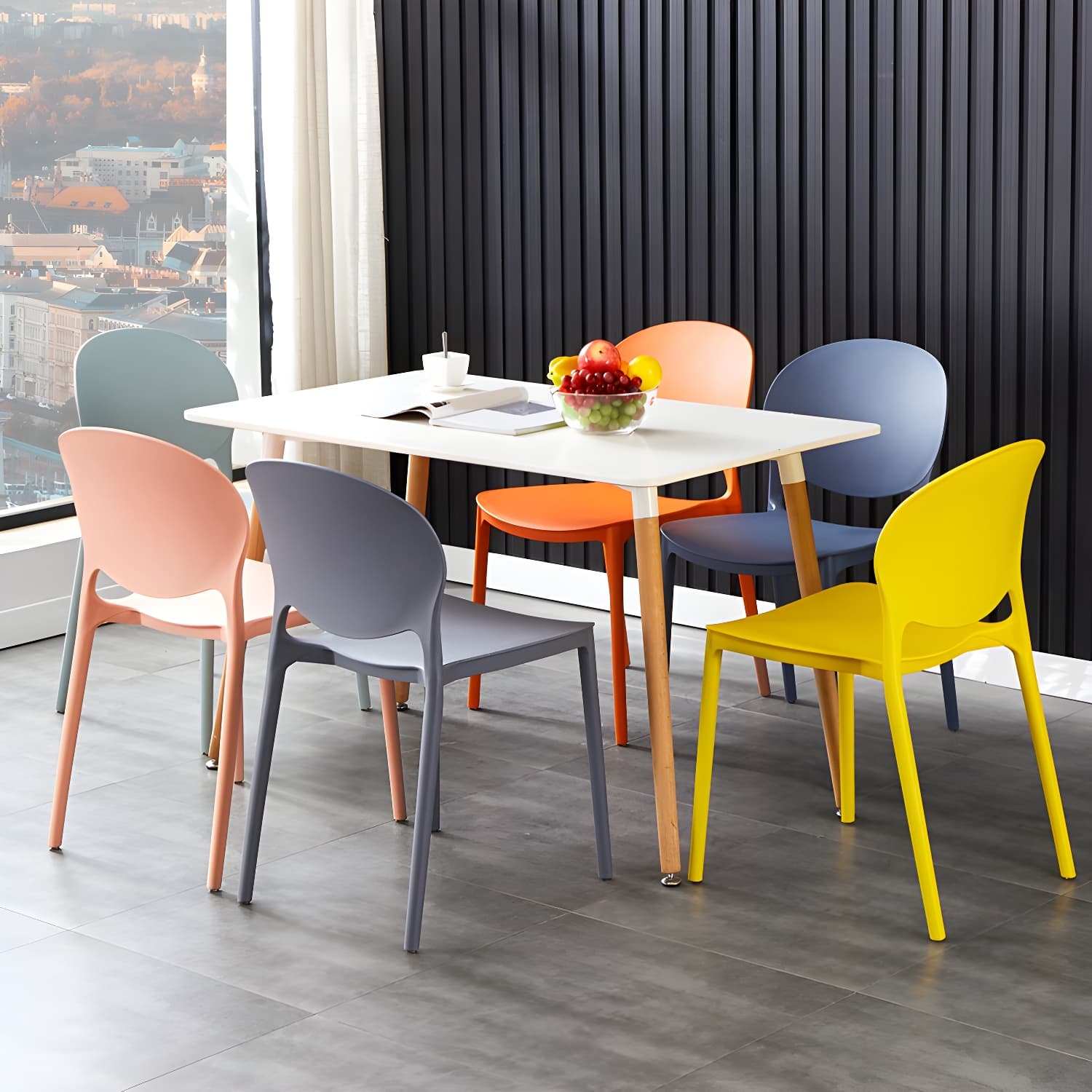 Plastic Open Back Dining Chair Indoor-Outdoor Stackable Side Chair thumbnail 9