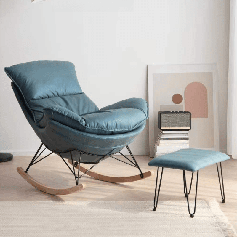 2-piece Stain Resistant Padded Rocking Accent Chair in Apricot Color with Footstool and Lumber Base in a Simple Style thumbnail 4