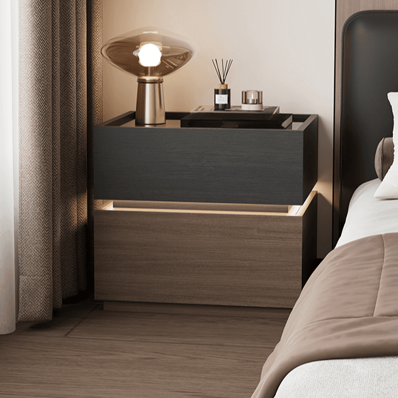 Organic Modern Nightstand With Drawer Organization with Glass Countertop and Illuminating Lighting thumbnail 8