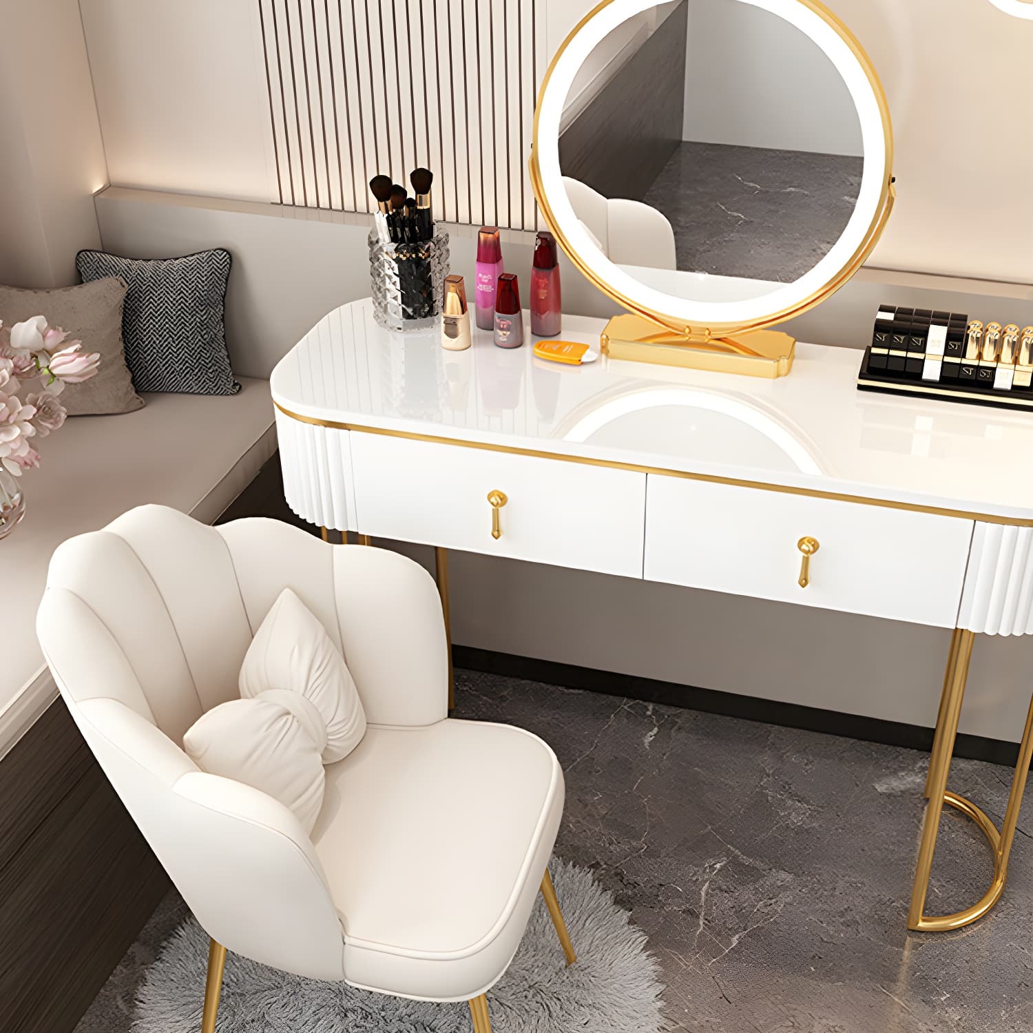 Lighted Mirror Makeup Vanity Storage Box Vanity Dressing Table for Bedroom thumbnail 13