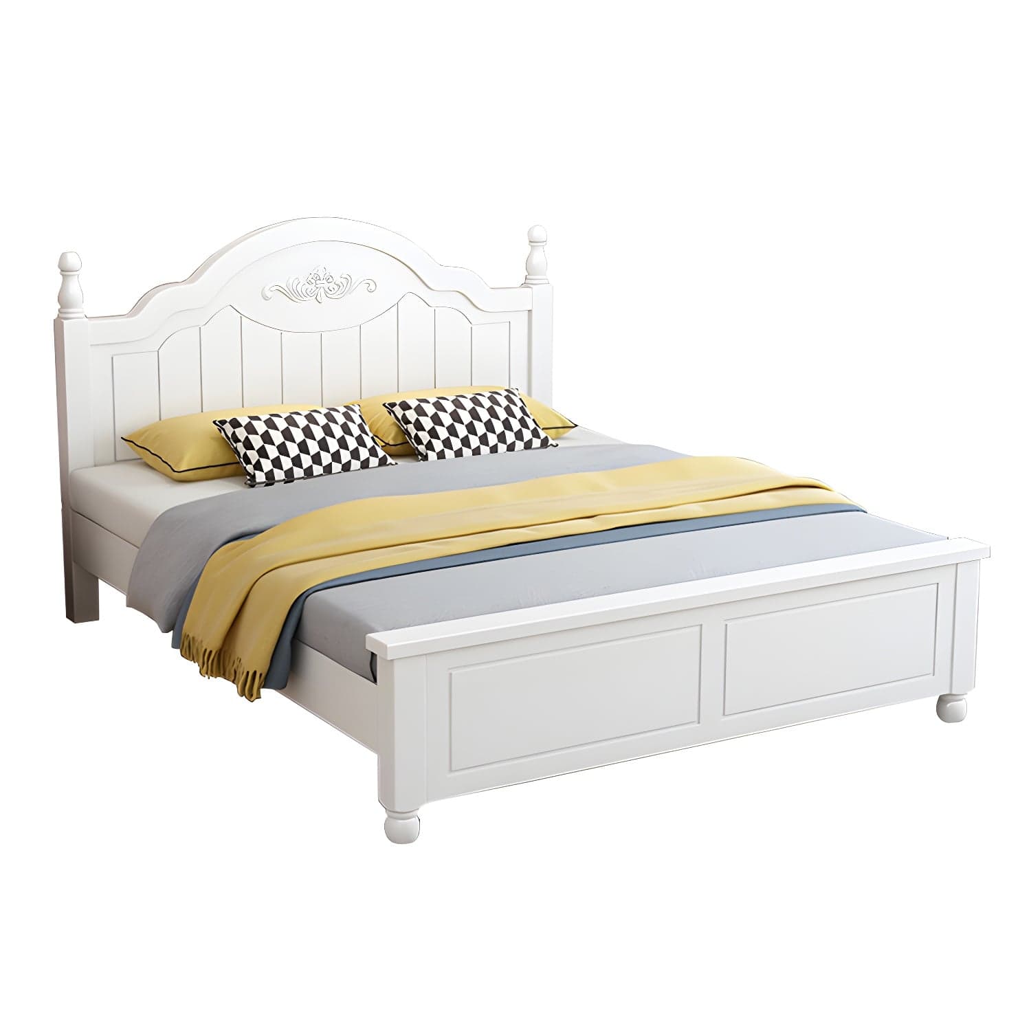 Modern Solid Color Wooden Freestanding Bed Frame with Headboard thumbnail 5
