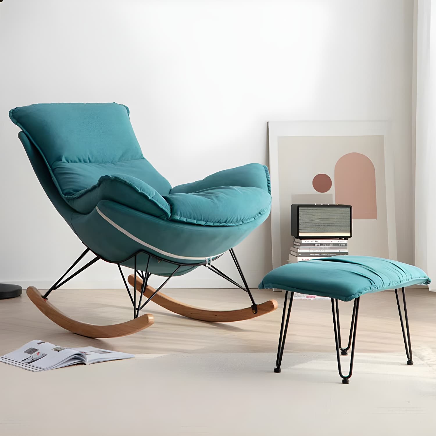 Stylish and Comfy Modern Rocking Chair with Natural Wood Legs and Slipcover thumbnail 1