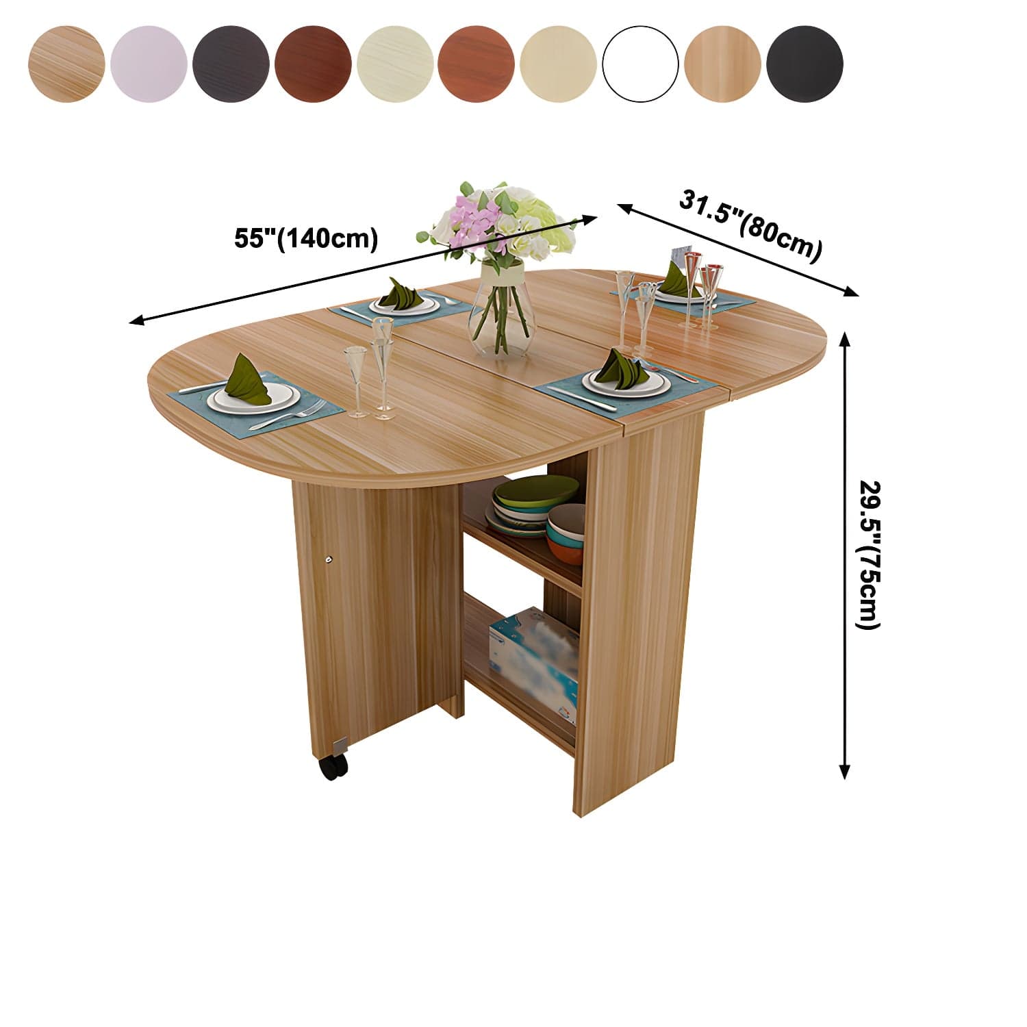 Solid Wood Mid-Century Modern Table Oval Solid Wood Top Table with Drop Leaf thumbnail 17