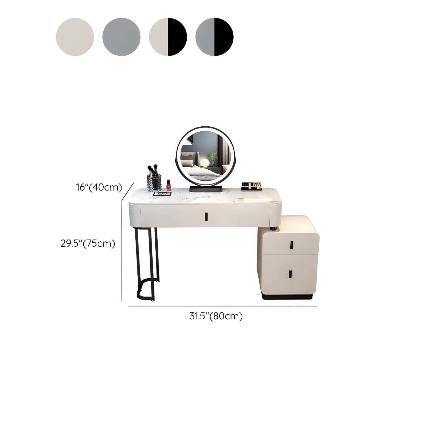Modern Stone Top Makeup Vanity Desk with Solid Wood Storage Drawers thumbnail 18
