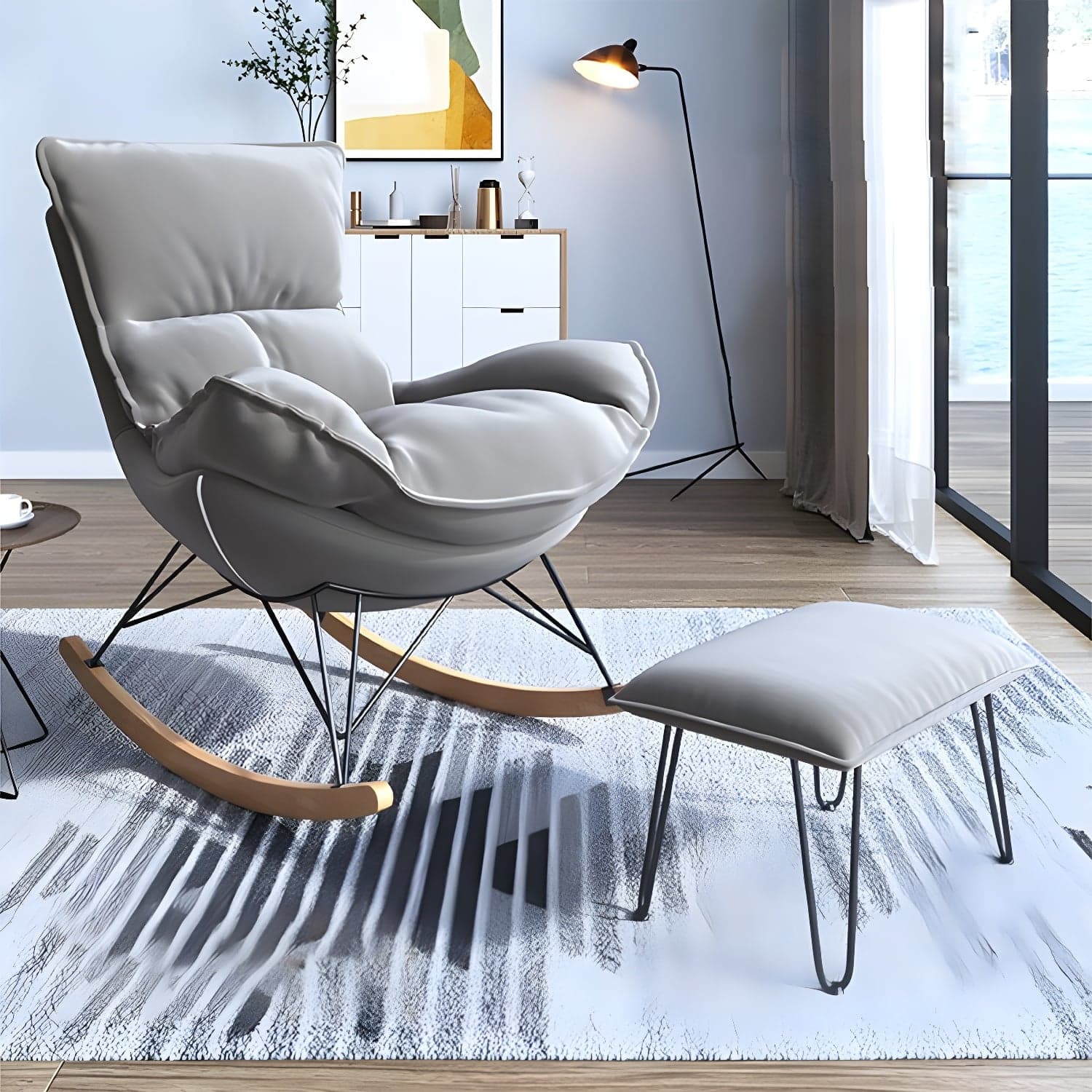 Contemporary Rocking Accent Chair Antique Finish Rocking Chair with Ottoman thumbnail 5
