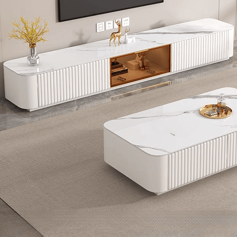 Trendy Vitreous Countertop TV Stand with Closet and 2 Drawers for Sitting Room thumbnail 3