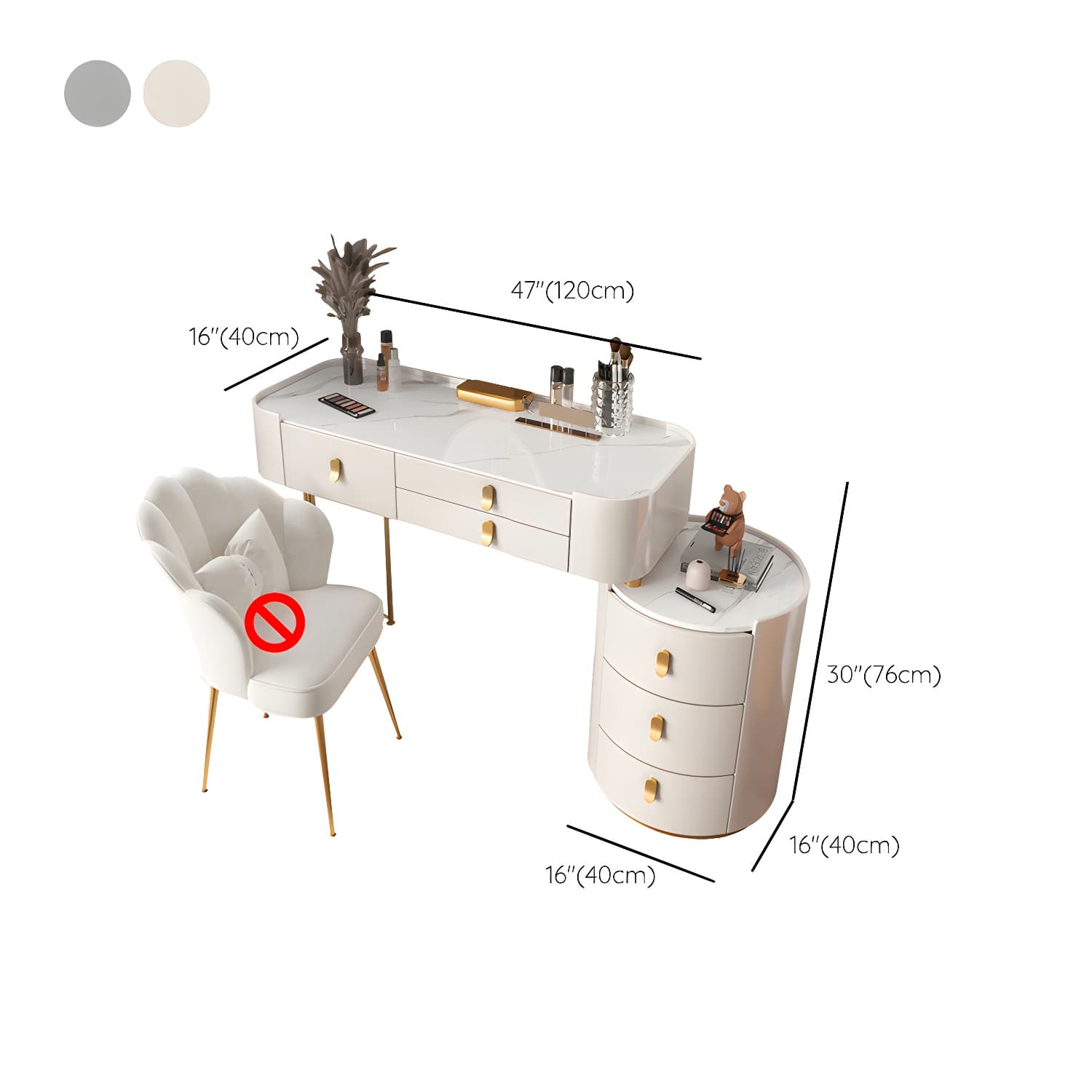 Glass/Stone Dresser Modern Make-up Vanity with 5/6 Storage Drawers thumbnail 23