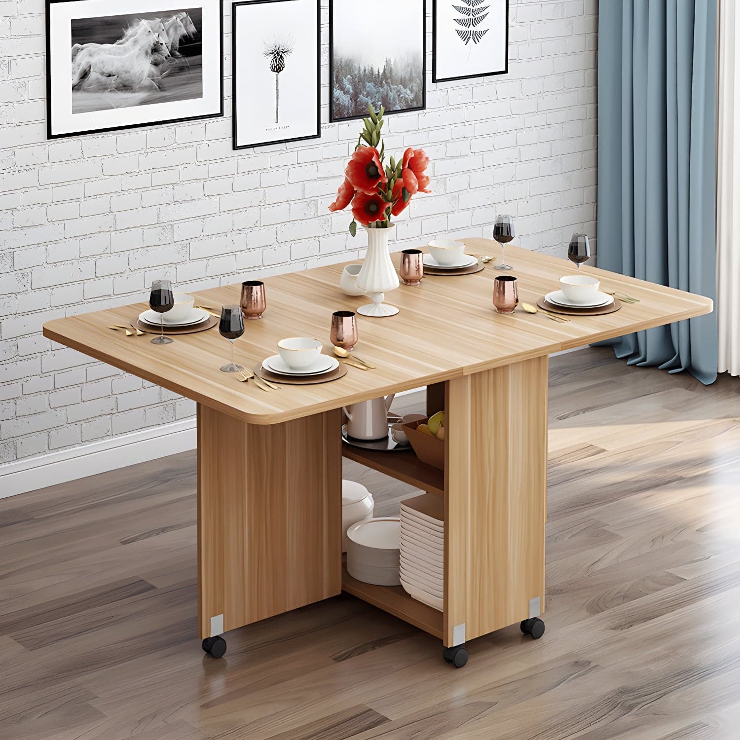 Solid Wood Mid-Century Modern Table Oval Solid Wood Top Table with Drop Leaf thumbnail 15