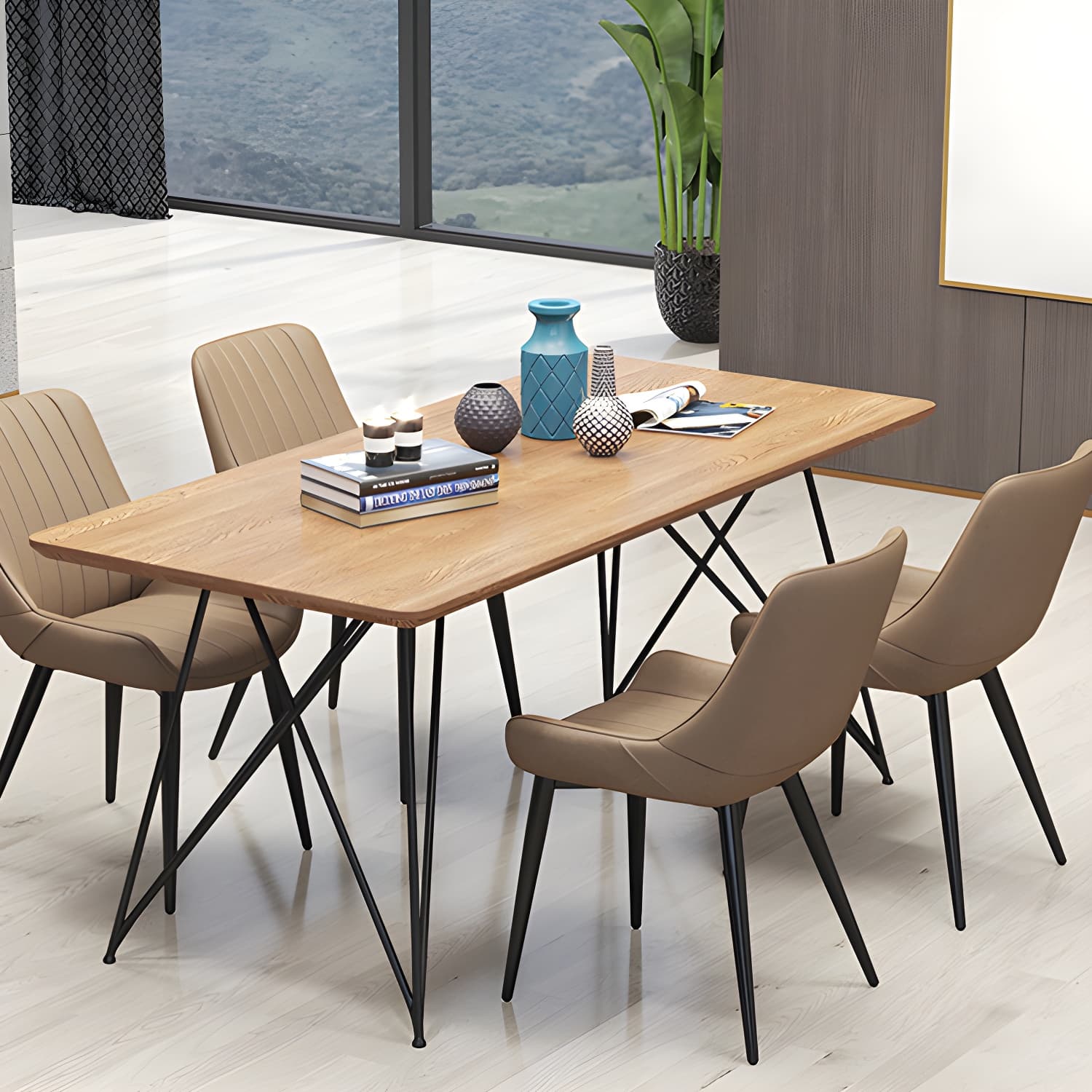 Metal Frame Dining Side Chair Faux Leather Upholstered Side Chair thumbnail 8